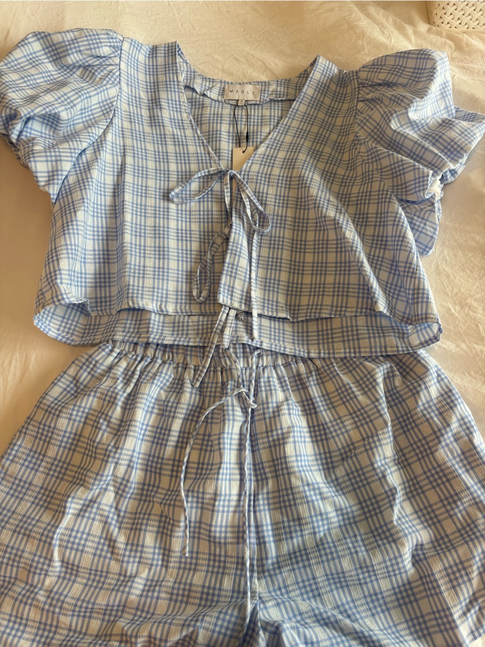 MARBLE Blue and White Checked Tie set